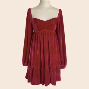Aura Magenta Velvet Mini Babydoll Dress Size Small
